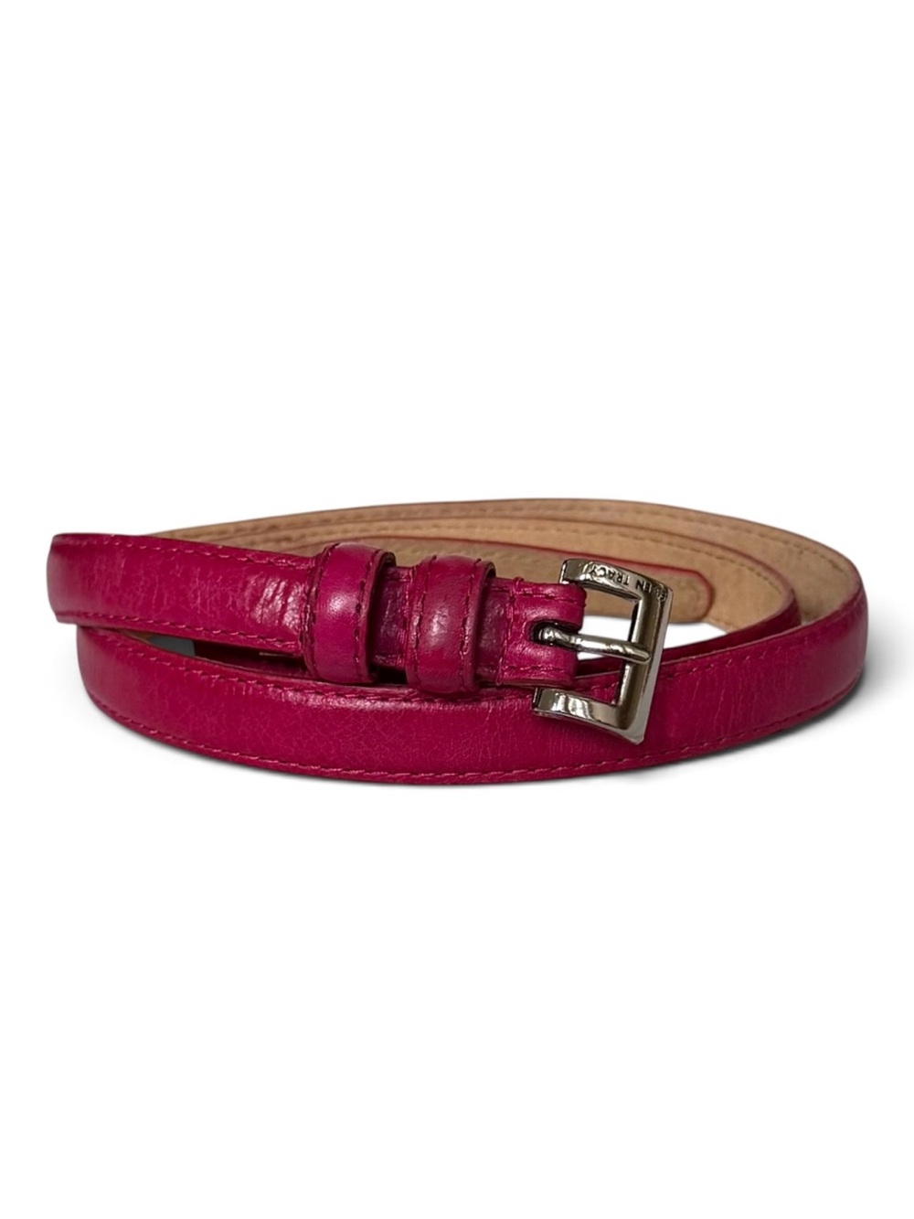 NEW Ellen Tracy Hot Pink Skinny Italian Leather Belt